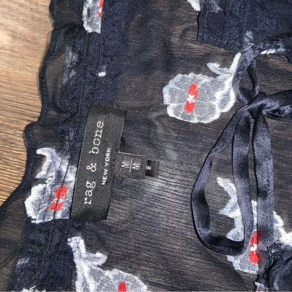 Rag & Bone Bennett Sheer Floral navy red white Silk Blouse Top designer fall - Picture 6 of 9